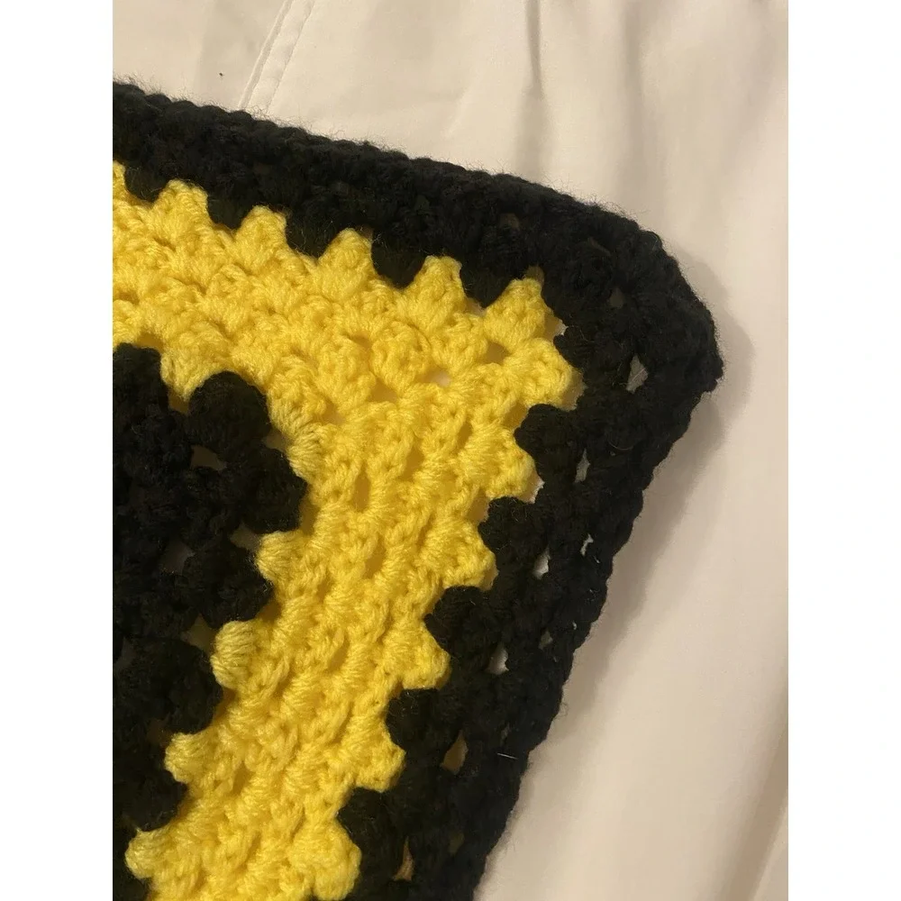 Handmade Crochet Blanket Black & Yellow Steelers Hawkeyes 66 x 59 Afghan